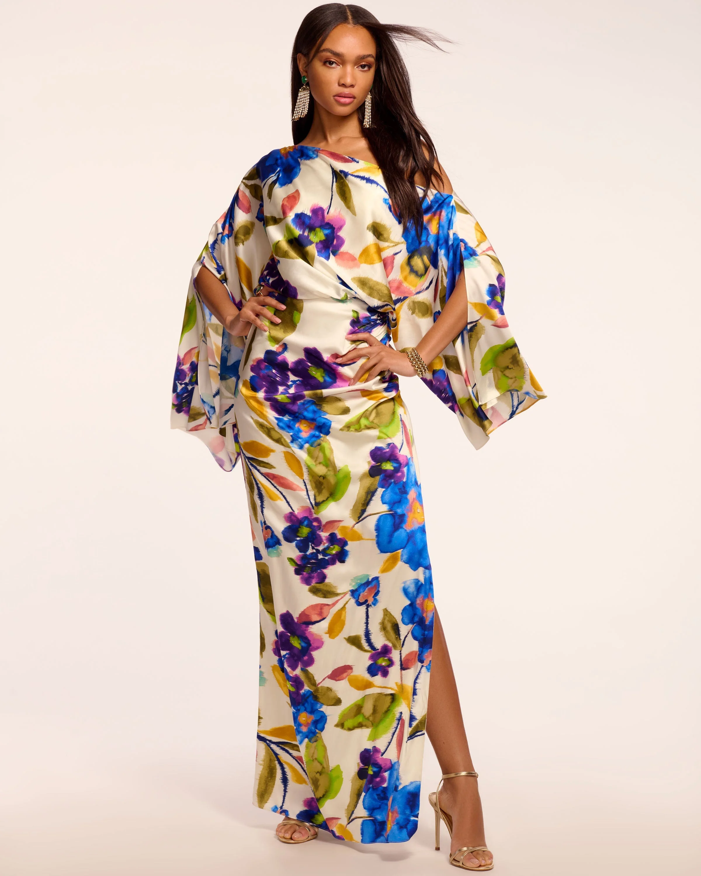 Noel Printed Silk Off-The-Shoulder Maxi Dress - 1