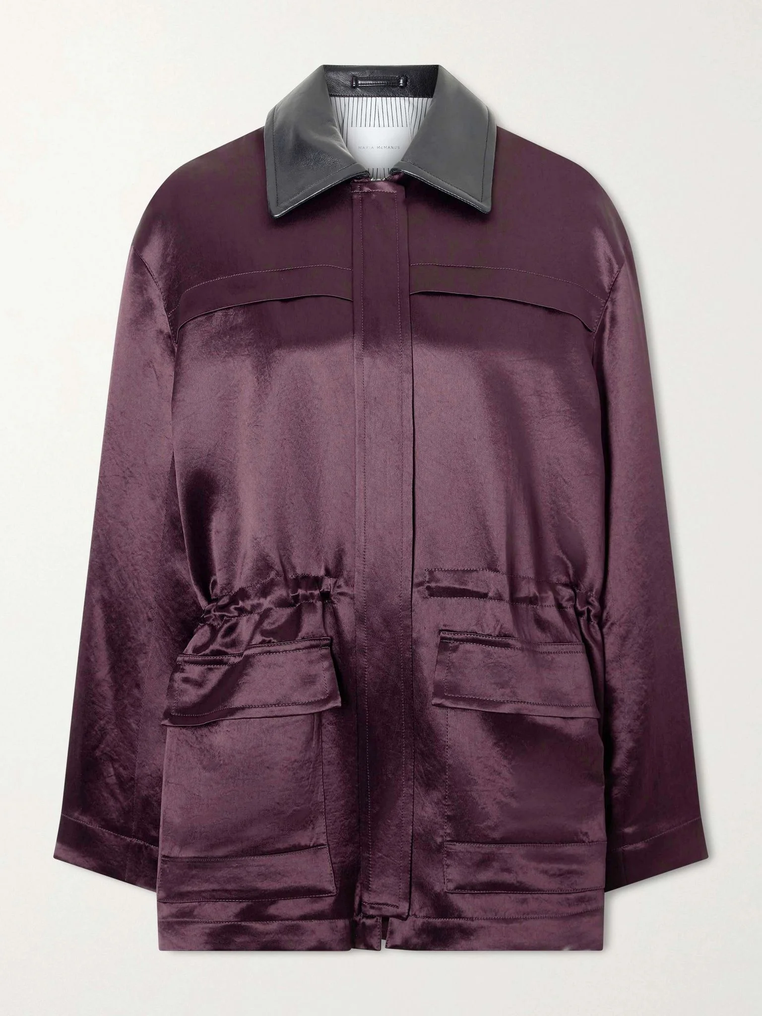 Leather-trimmed sateen jacket Plum - 1