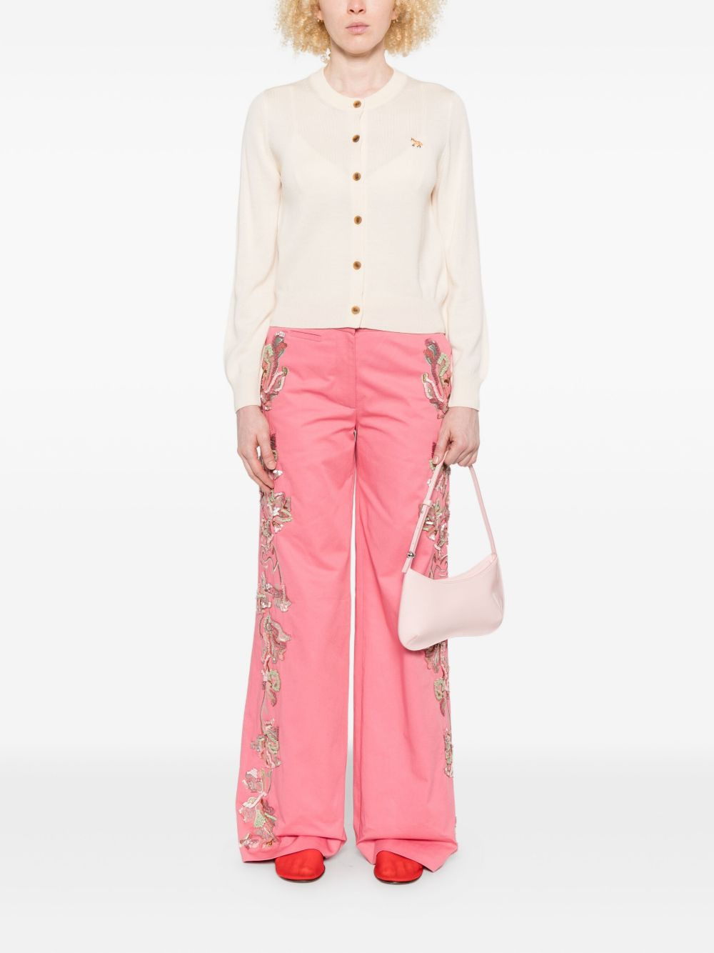 fox-embroidered buttoned cardigan - 2