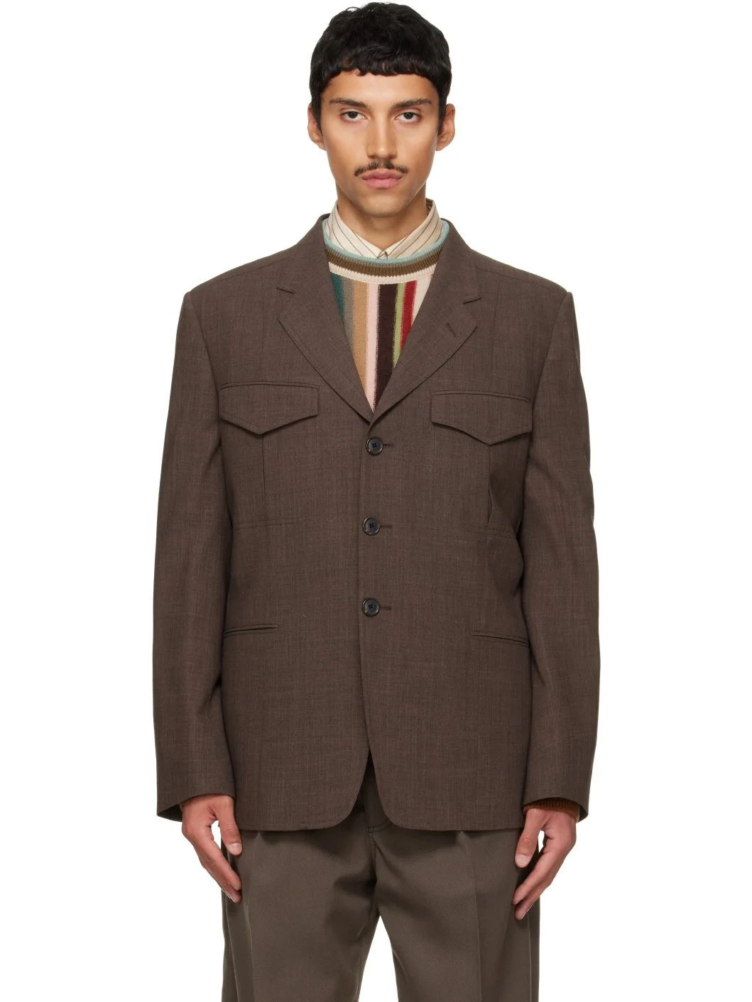 Brown Crêpe Four-Pocket Blazer - 1