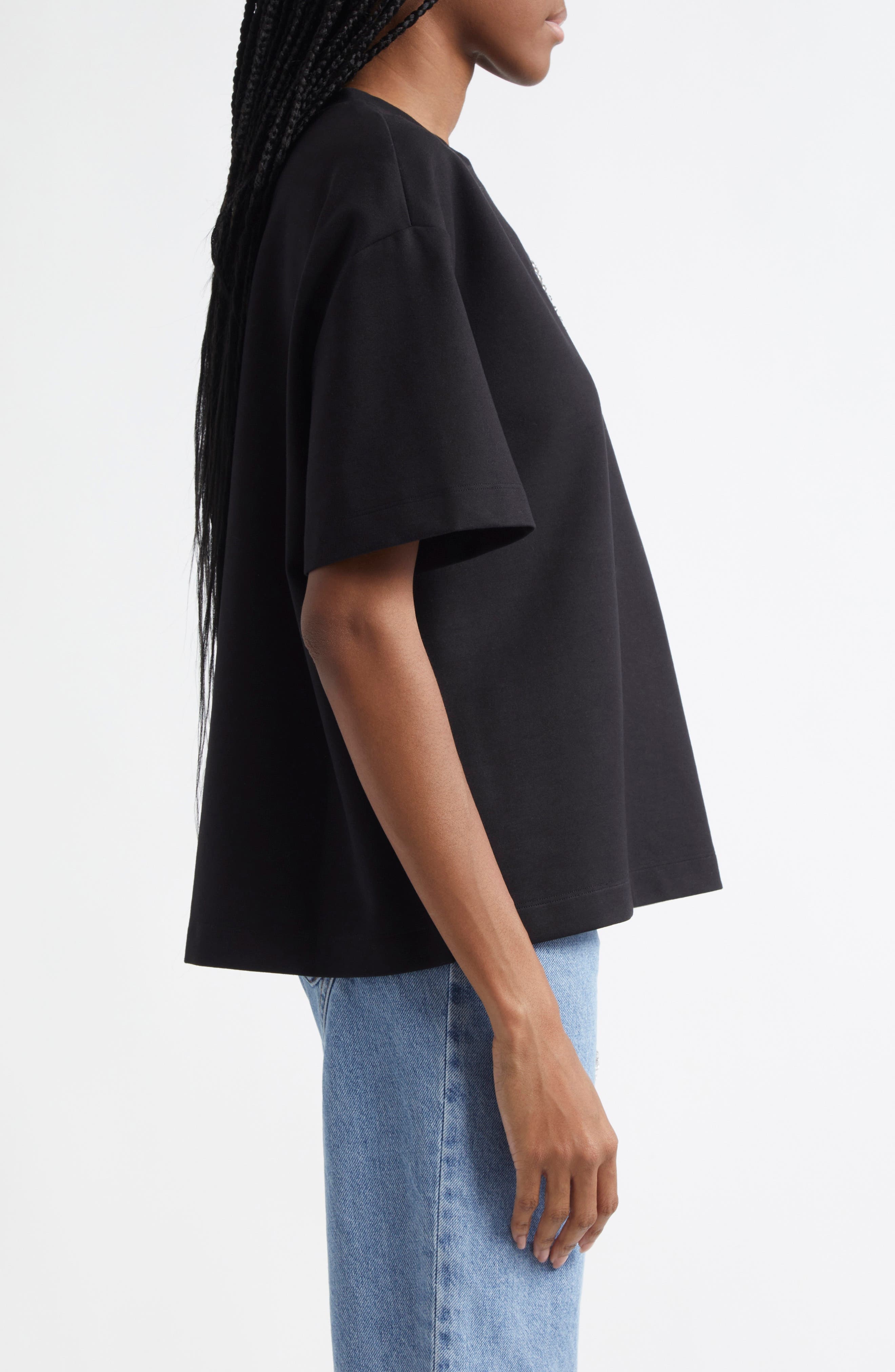 Area Crystal Trim Heart Cutout Relaxed Fit T-Shirt in Black at Nordstrom - 4