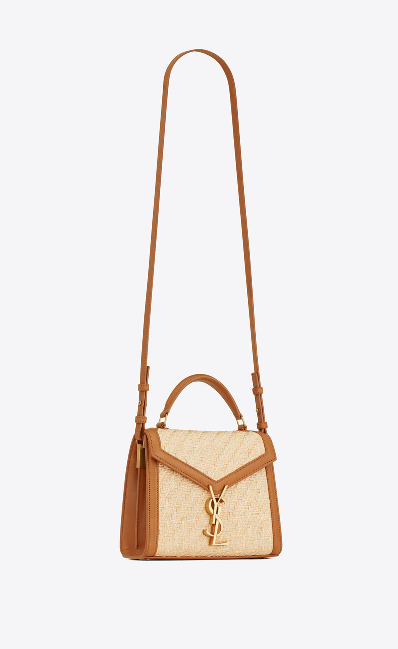 cassandra mini top handle bag in raffia and vegetable-tanned leather 7