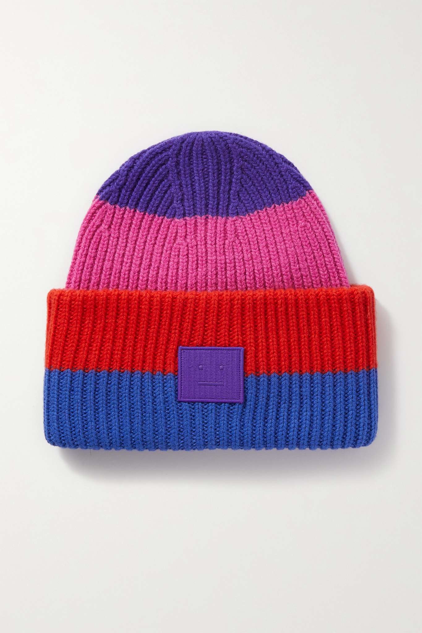 Pansy appliquéd striped ribbed wool beanie - 1