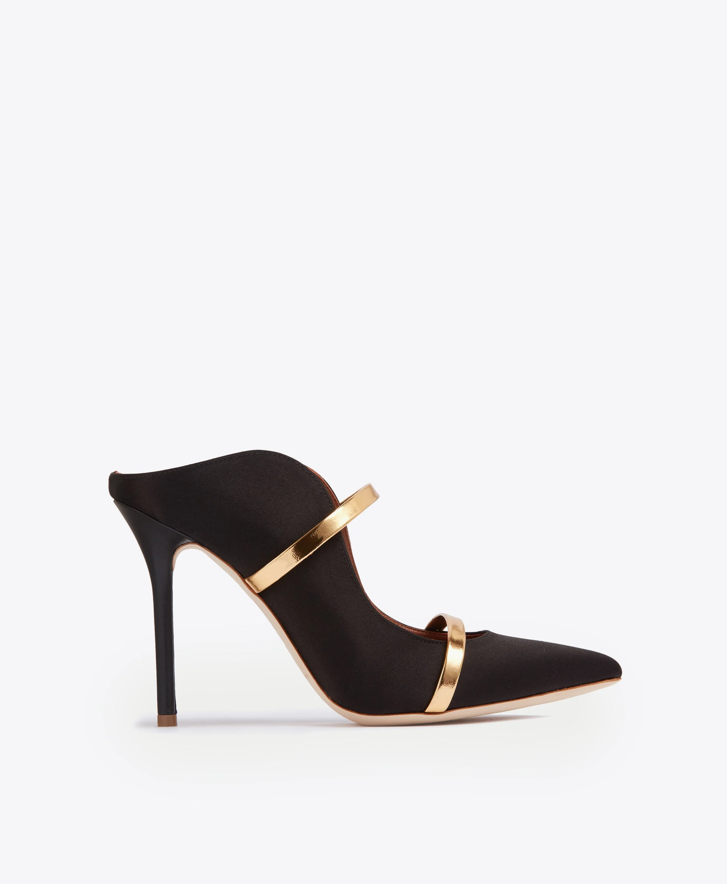 Maureen 100 Black & Gold Satin Mules - 1