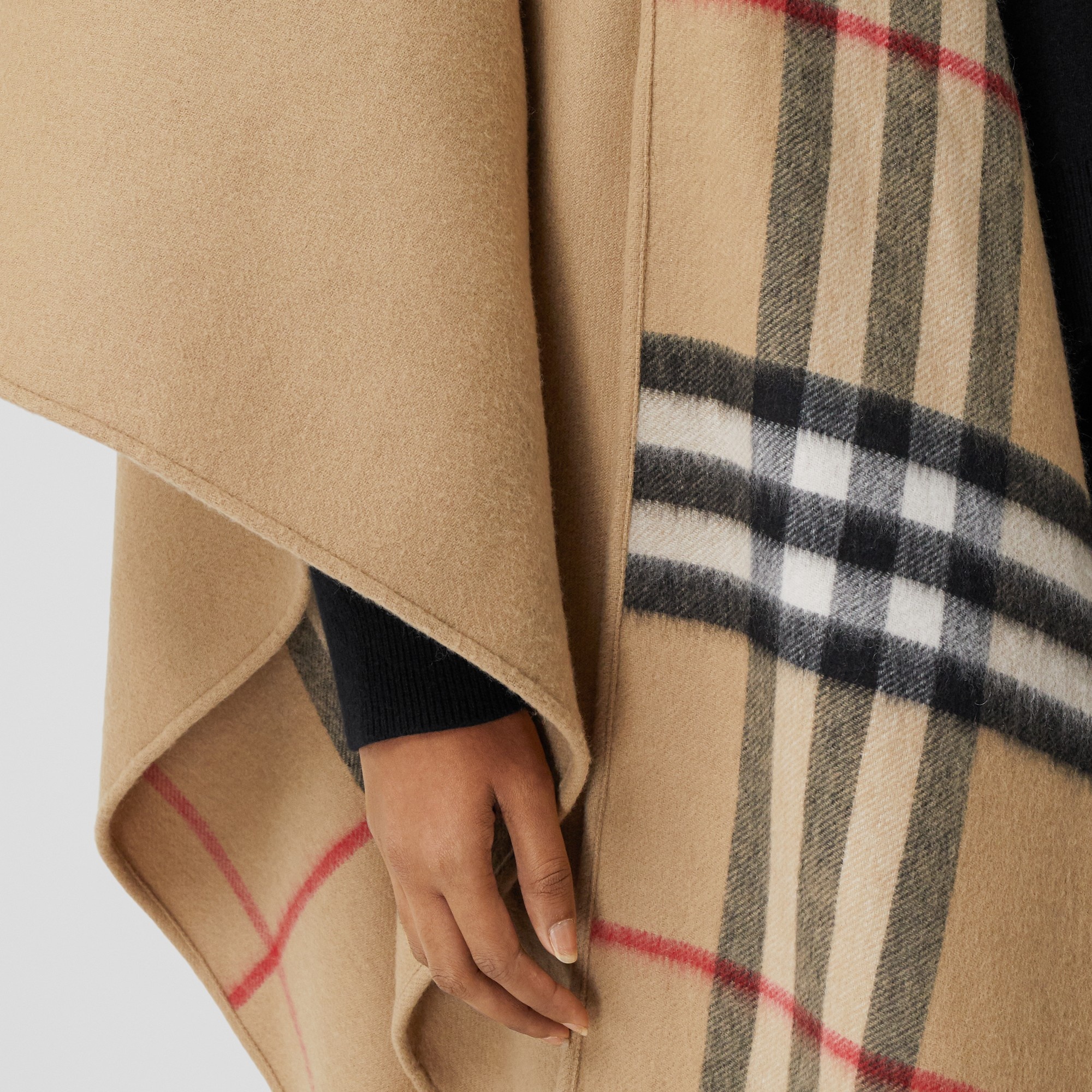 Check Wool Cashmere Reversible Cape - 4