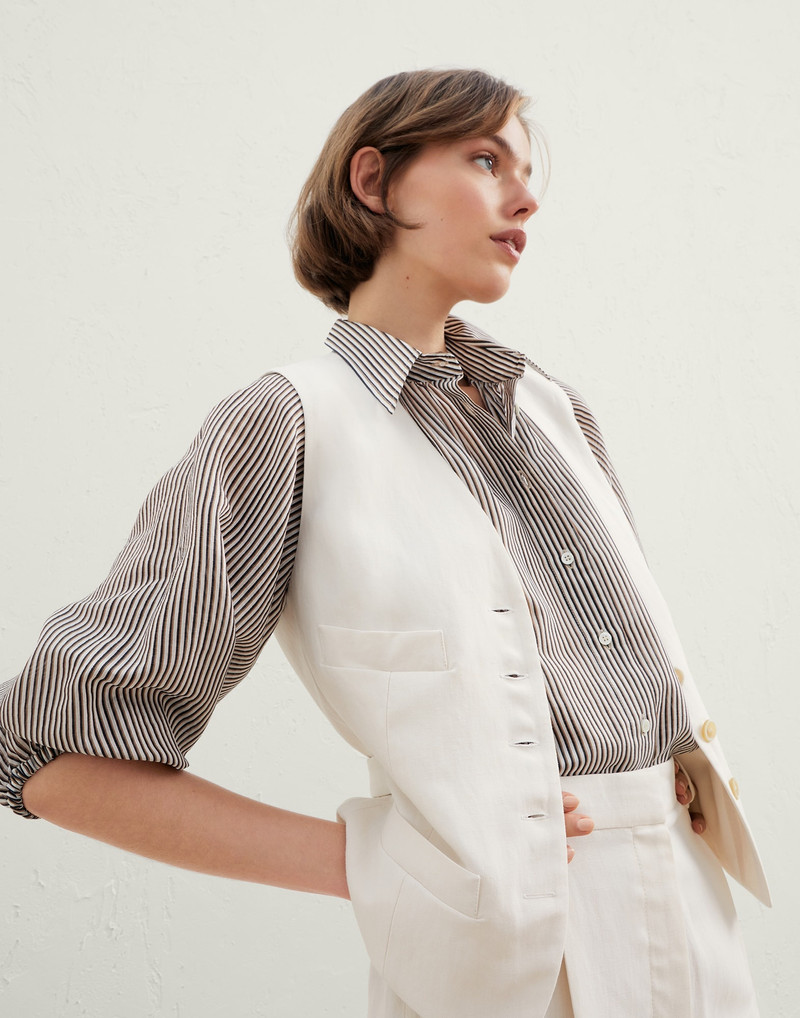 Viscose and linen fluid twill waistcoat with ramage print foulard and monili 4