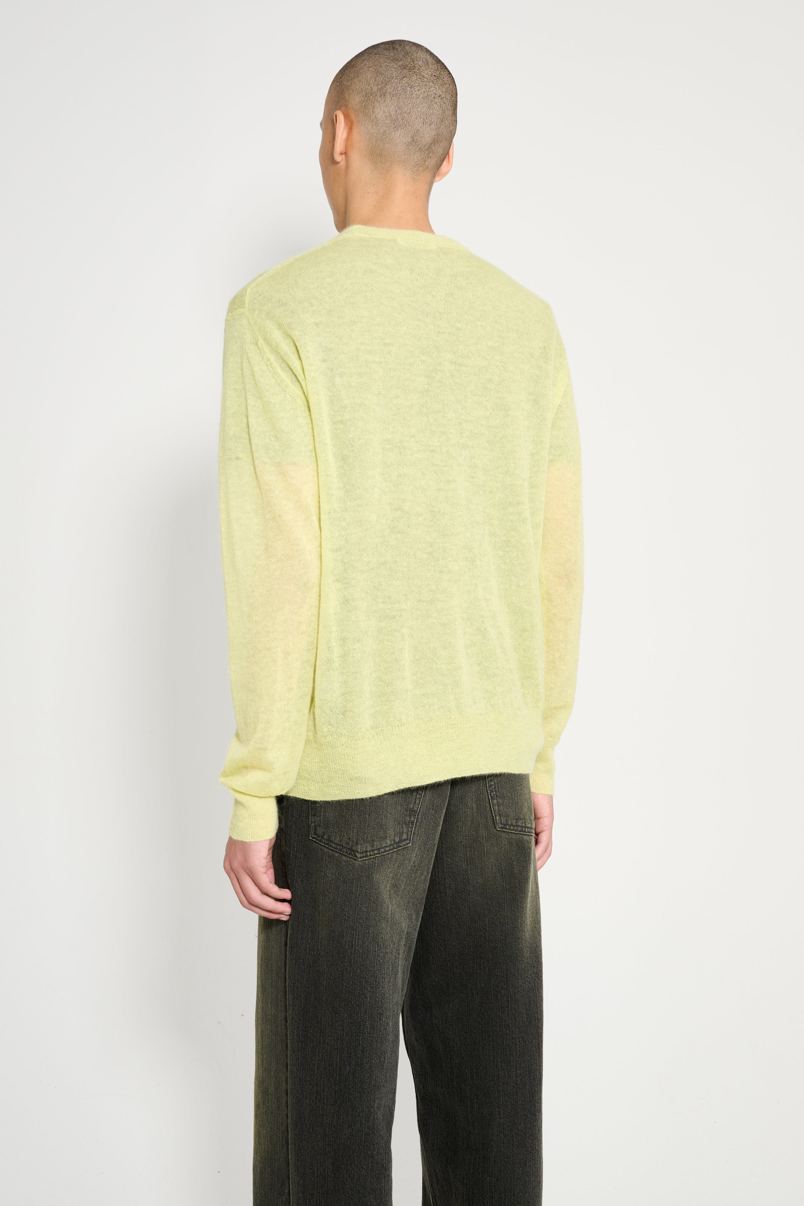 AURALEE KID MOHAIR SHEER KNIT P/O LIME YELLOW - 3