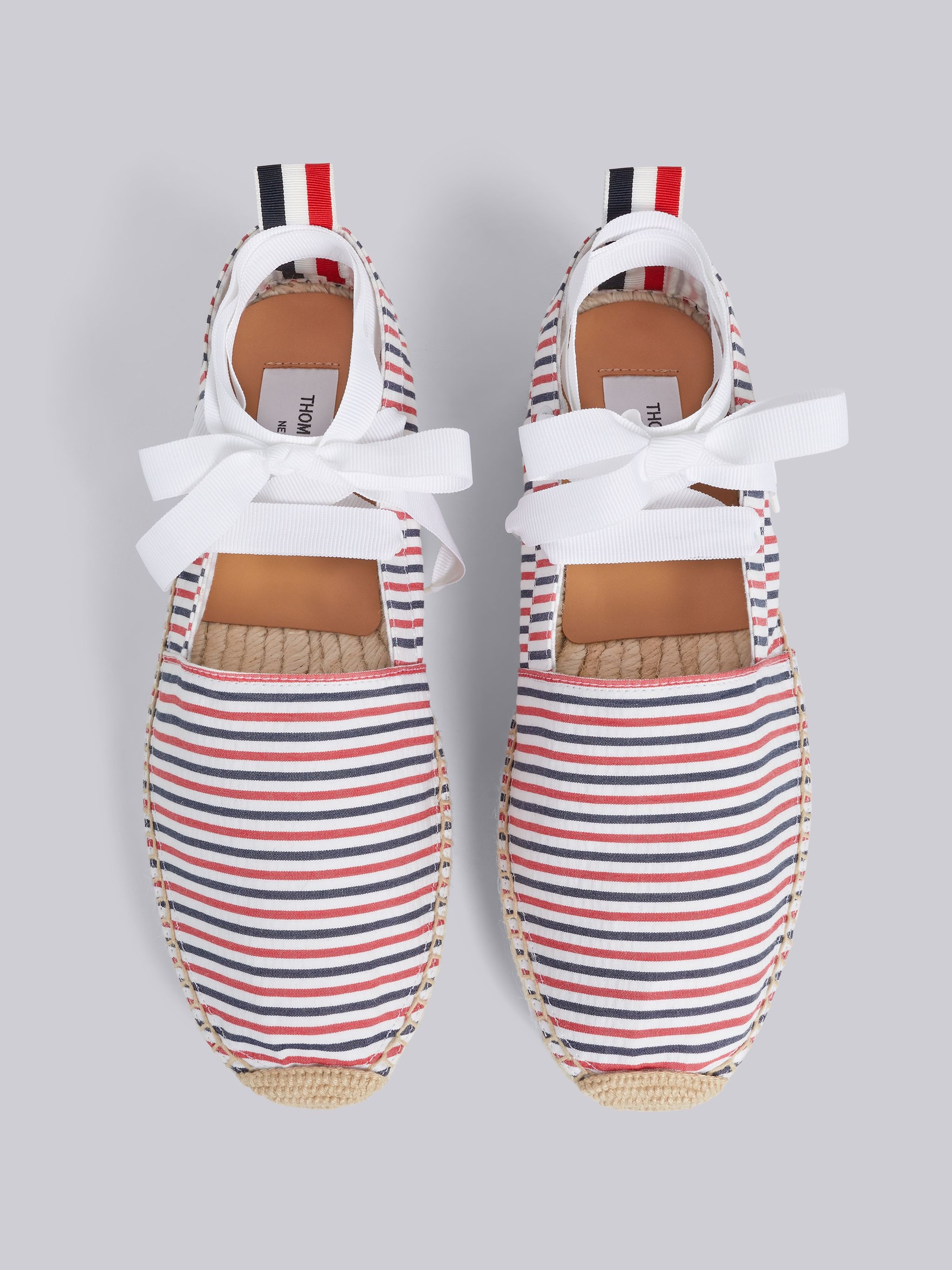 Multicolor Cotton Seersucker Stripe Removable Ankle Tie Espadrille - 4