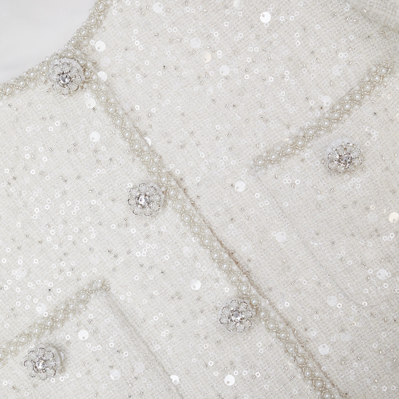 White Sequin Boucle Jacket - 5