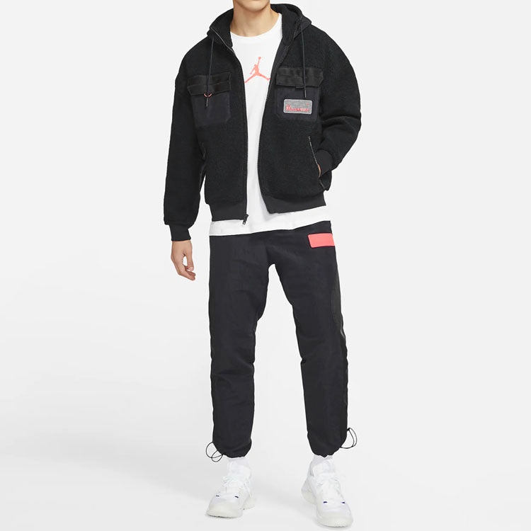 Air Jordan Zipper Fleece Windproof Stay Warm Hooded Jacket Black CT3555-010 - 3