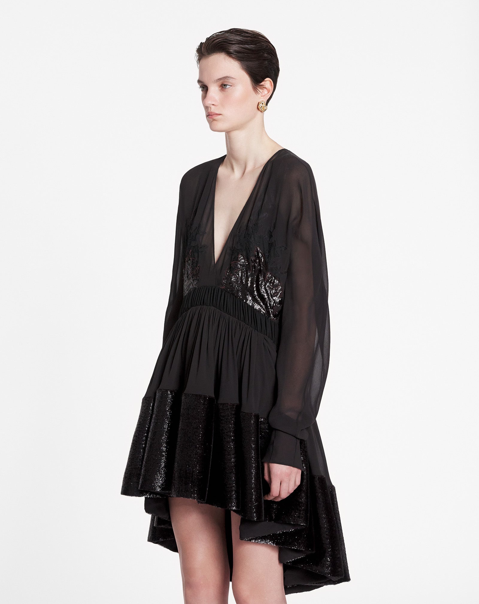 VELVET V-NECK SHORT DRESS - 4