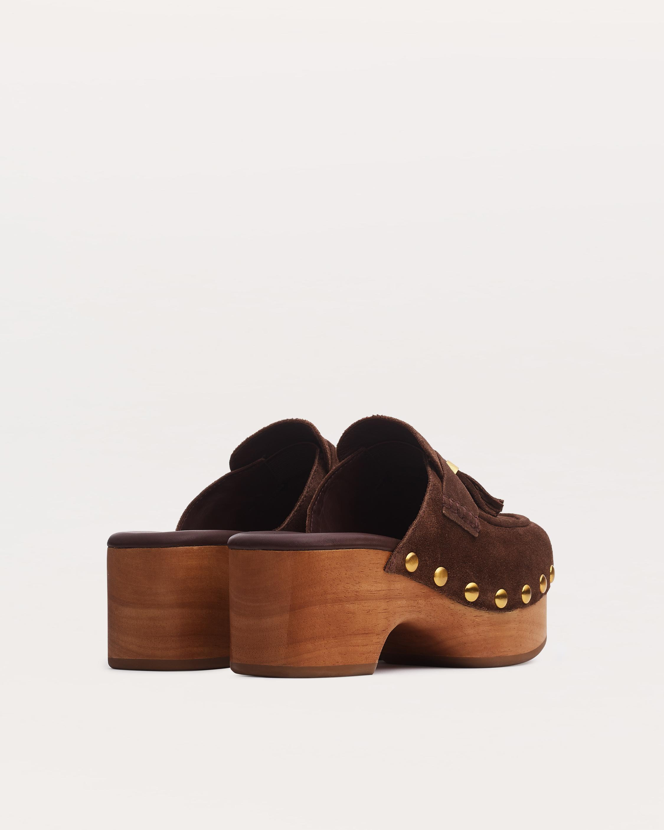 Maisie Italian Suede Studded Platform Clogs - 3