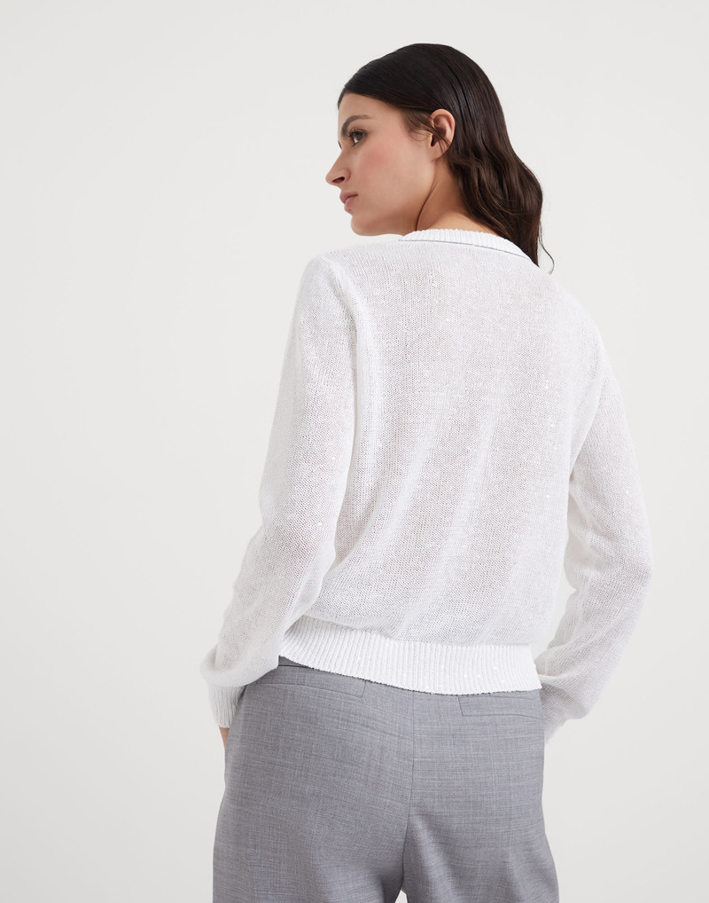 Brunello Cucinelli Linen and silk Diamond yarn cardigan with monili outlook