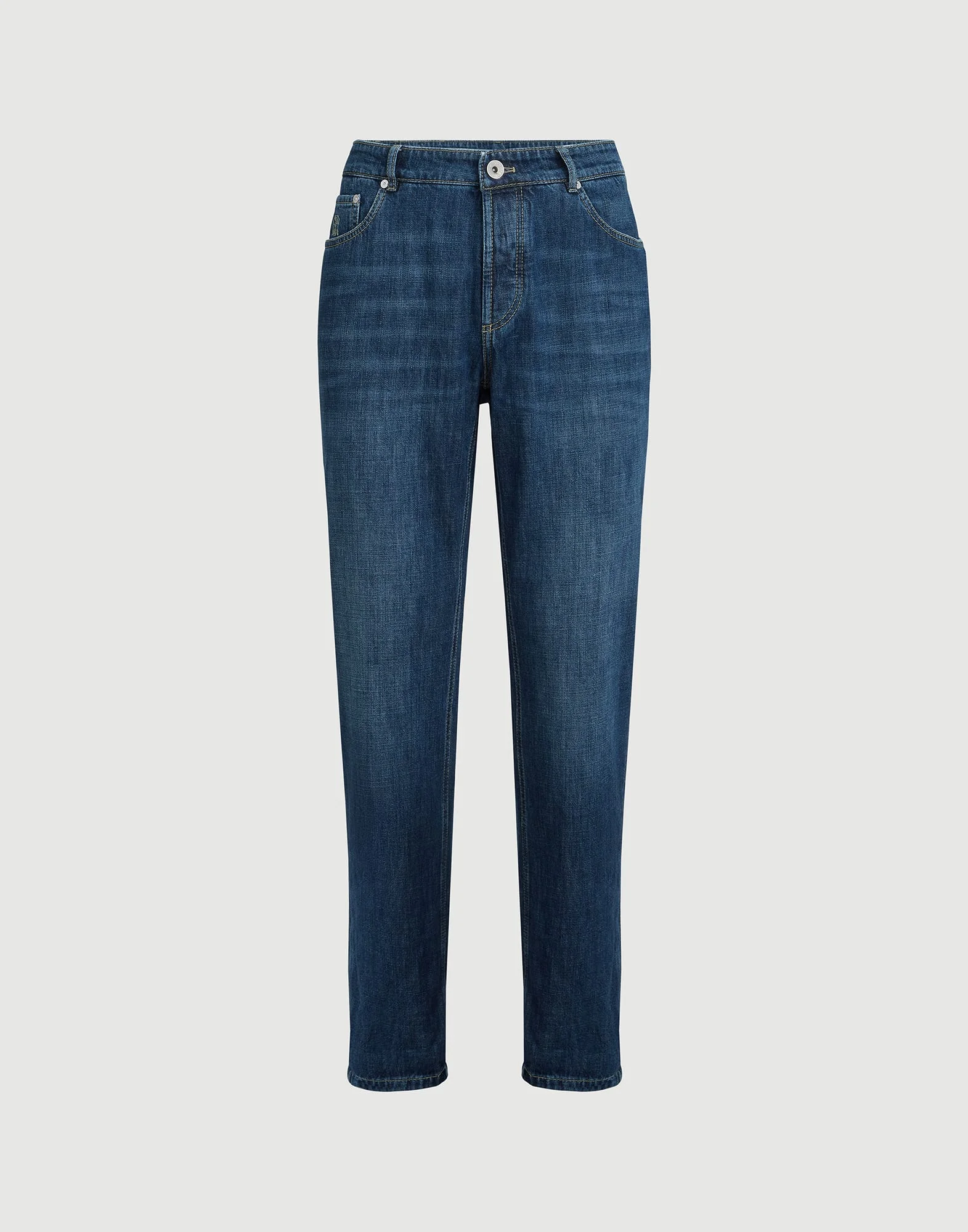 Lightweight denim traditional fit five-pocket trousers - 1