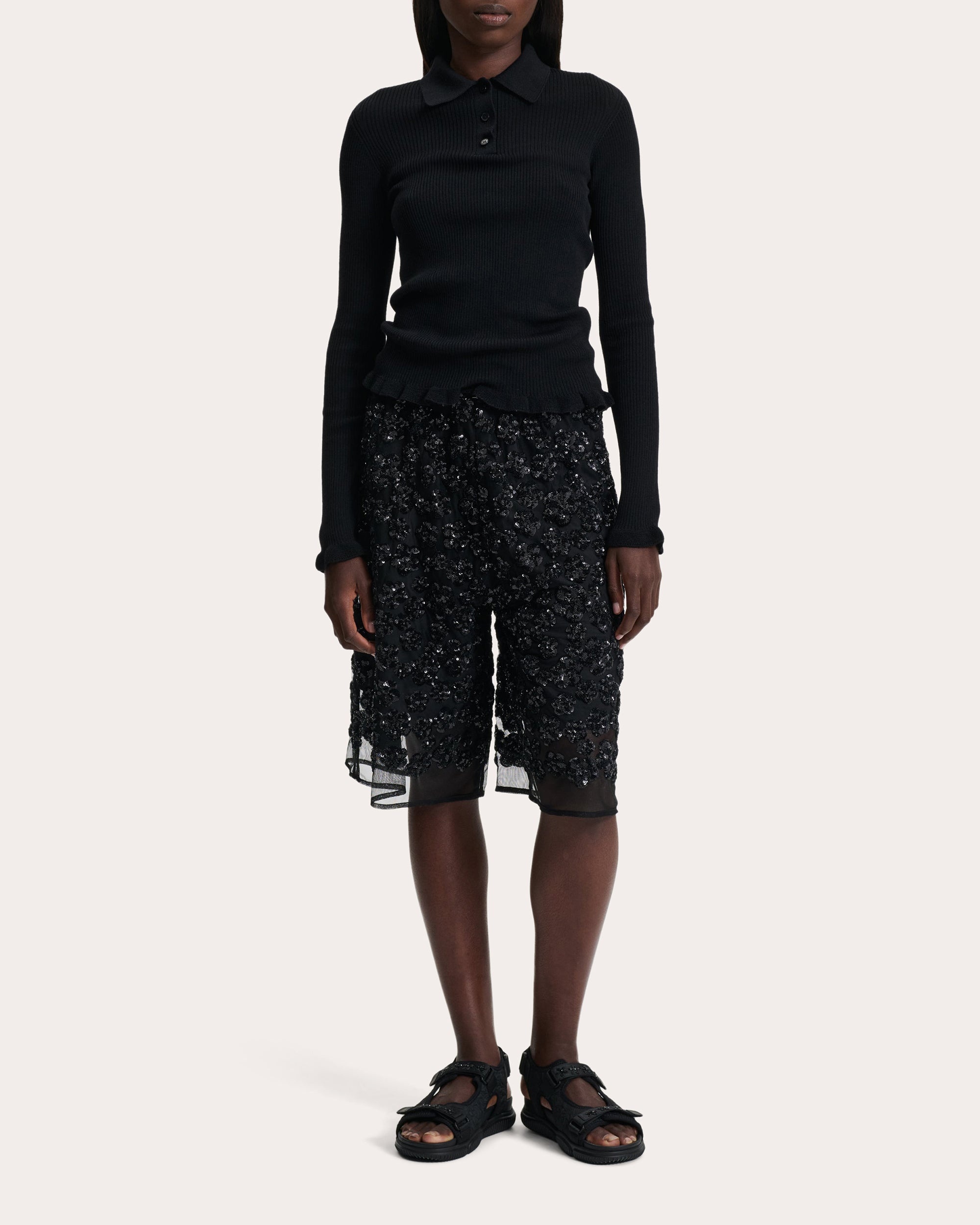 Angelica Ume Floral Sequin Longline Shorts - 1