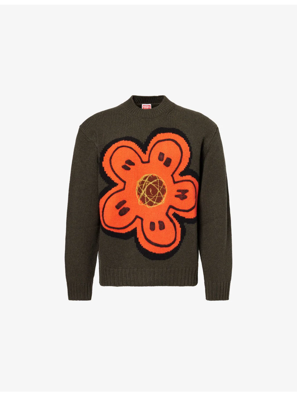 Floral Long-Sleeves Knitted Wool Jumper - 1