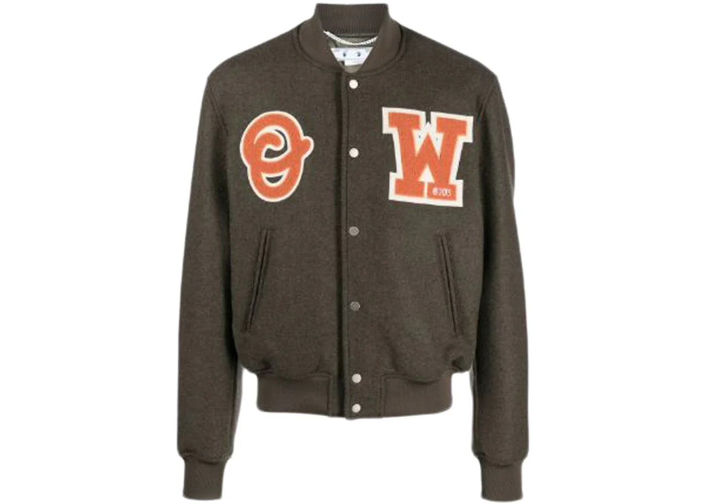 OFF-WHITE OW Patch Varsity Jacket Army Green/Orange - 1