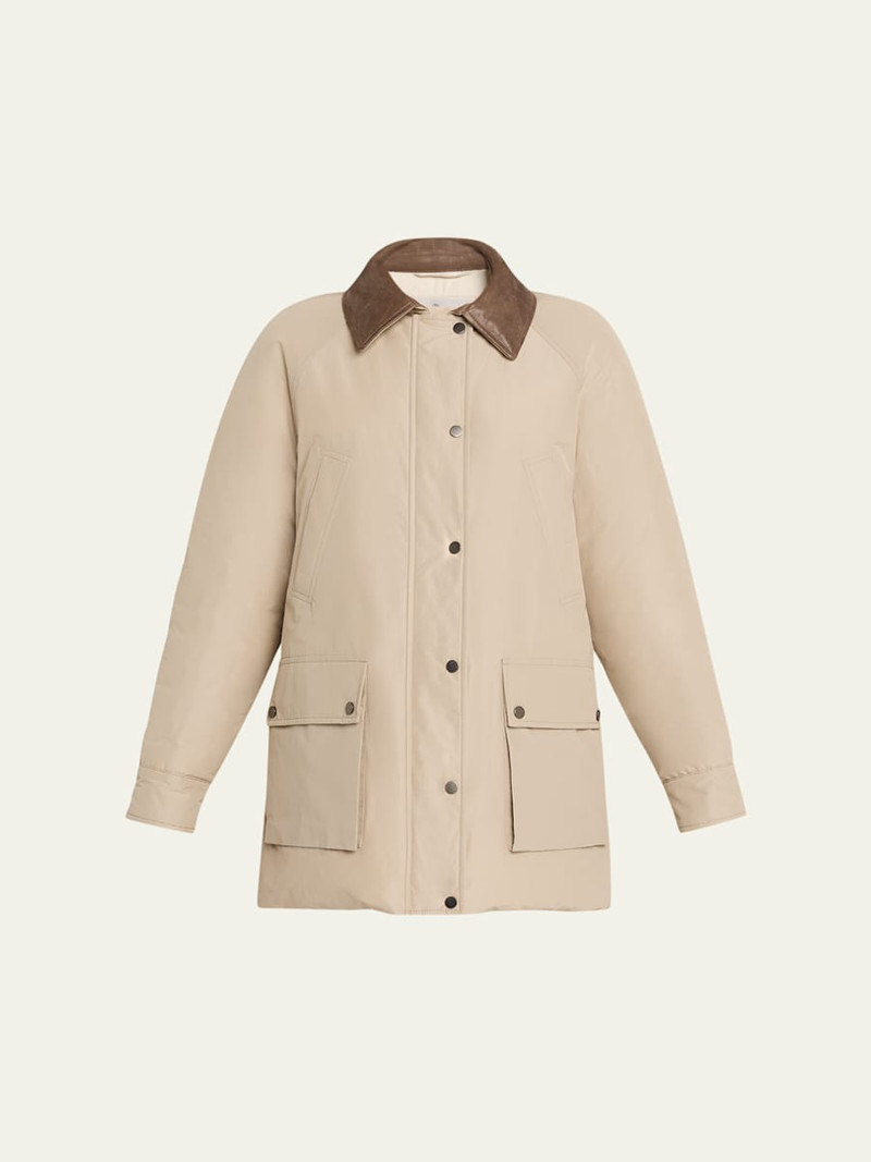Leather-Collar Padded Cotton Techno Car Coat 1