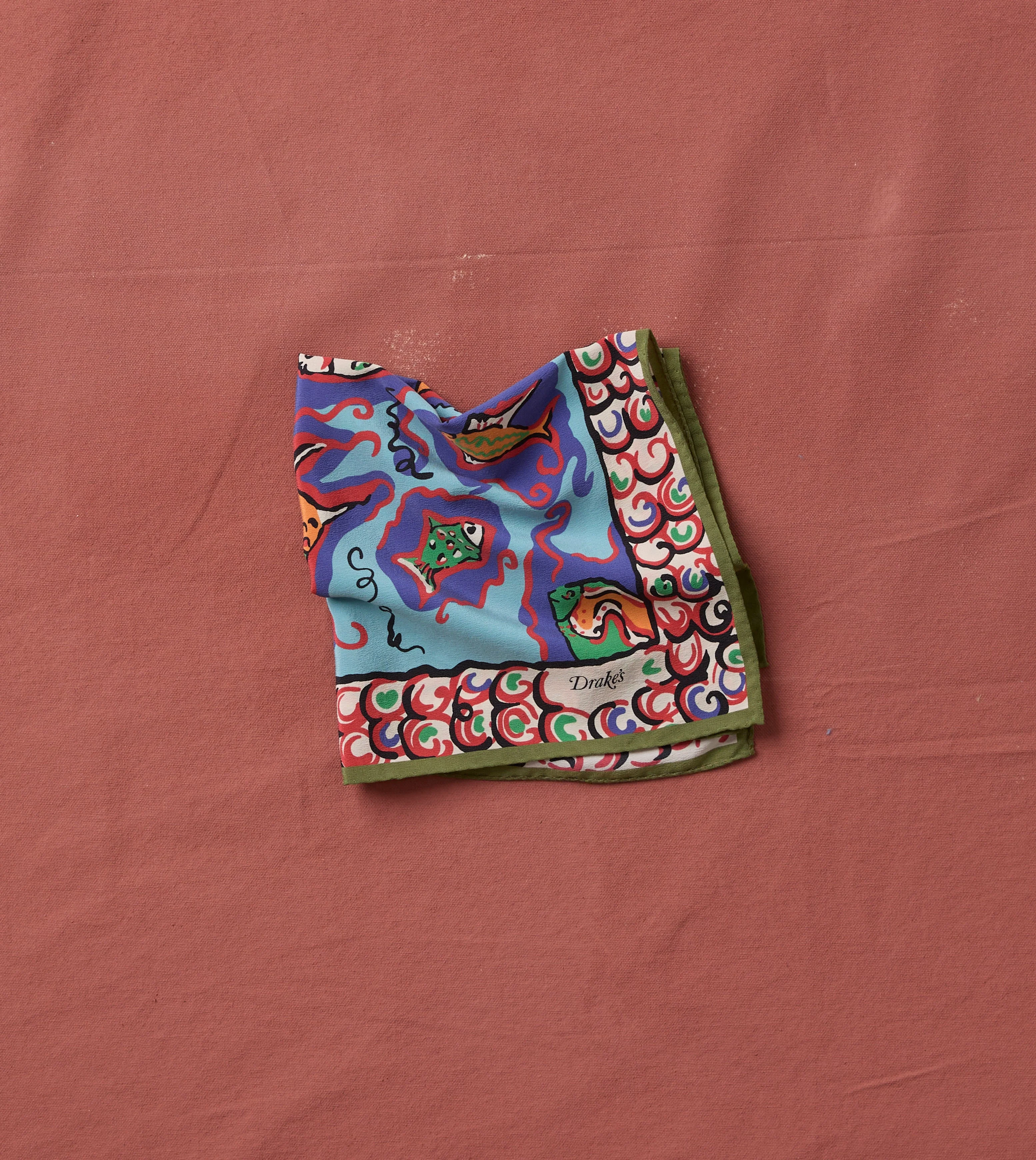 Teal Fish Print Silk Pocket Square - 1
