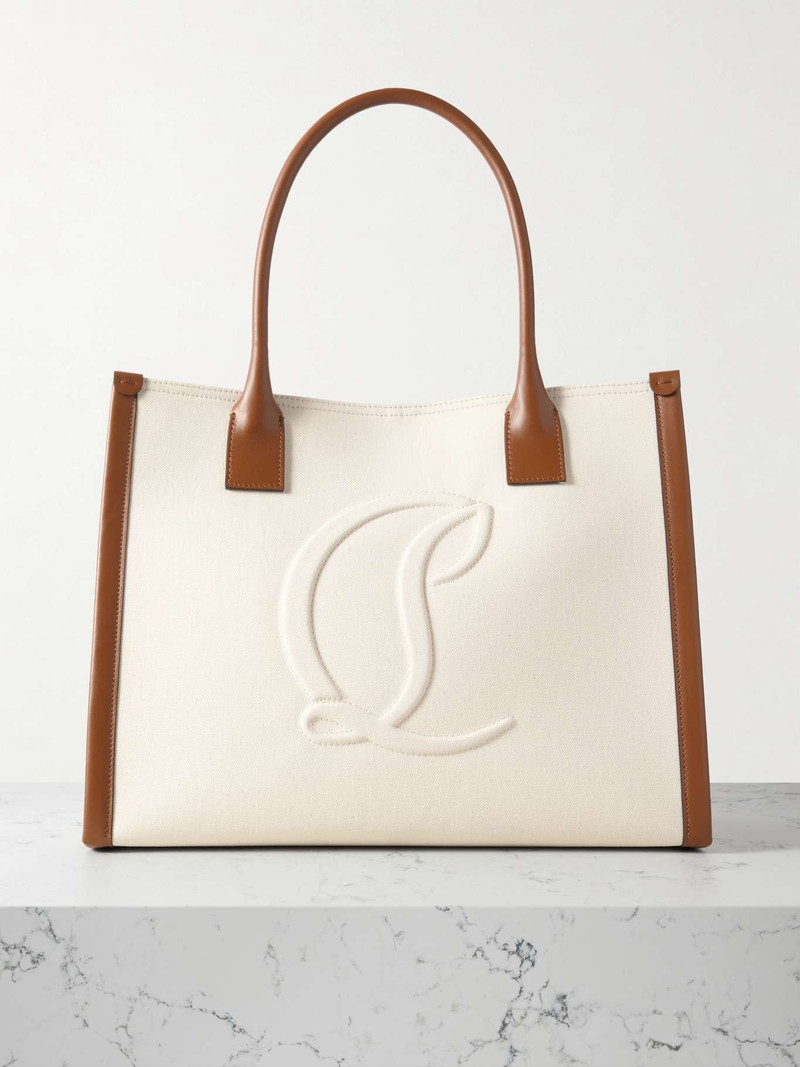 By My Side leather-trimmed embossed cotton-canvas tote - 1