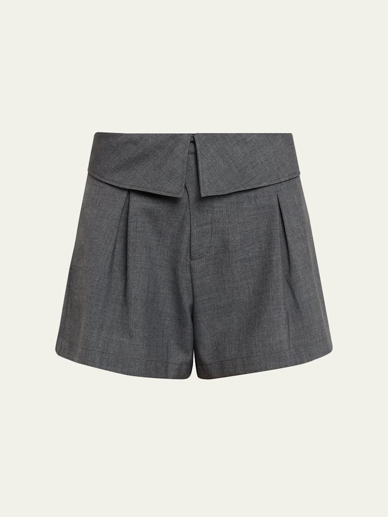 Foldover Waist Pleated A-Line Tailored Shorts 1