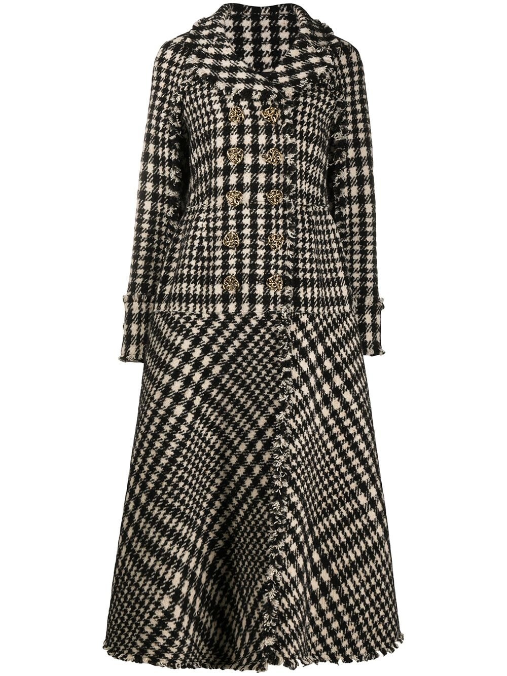 double breasted check A-line coat - 1