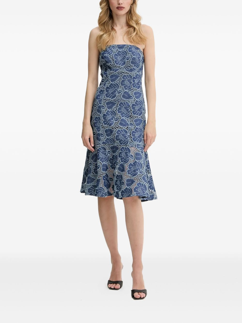 floral-lace strapless dress - 2
