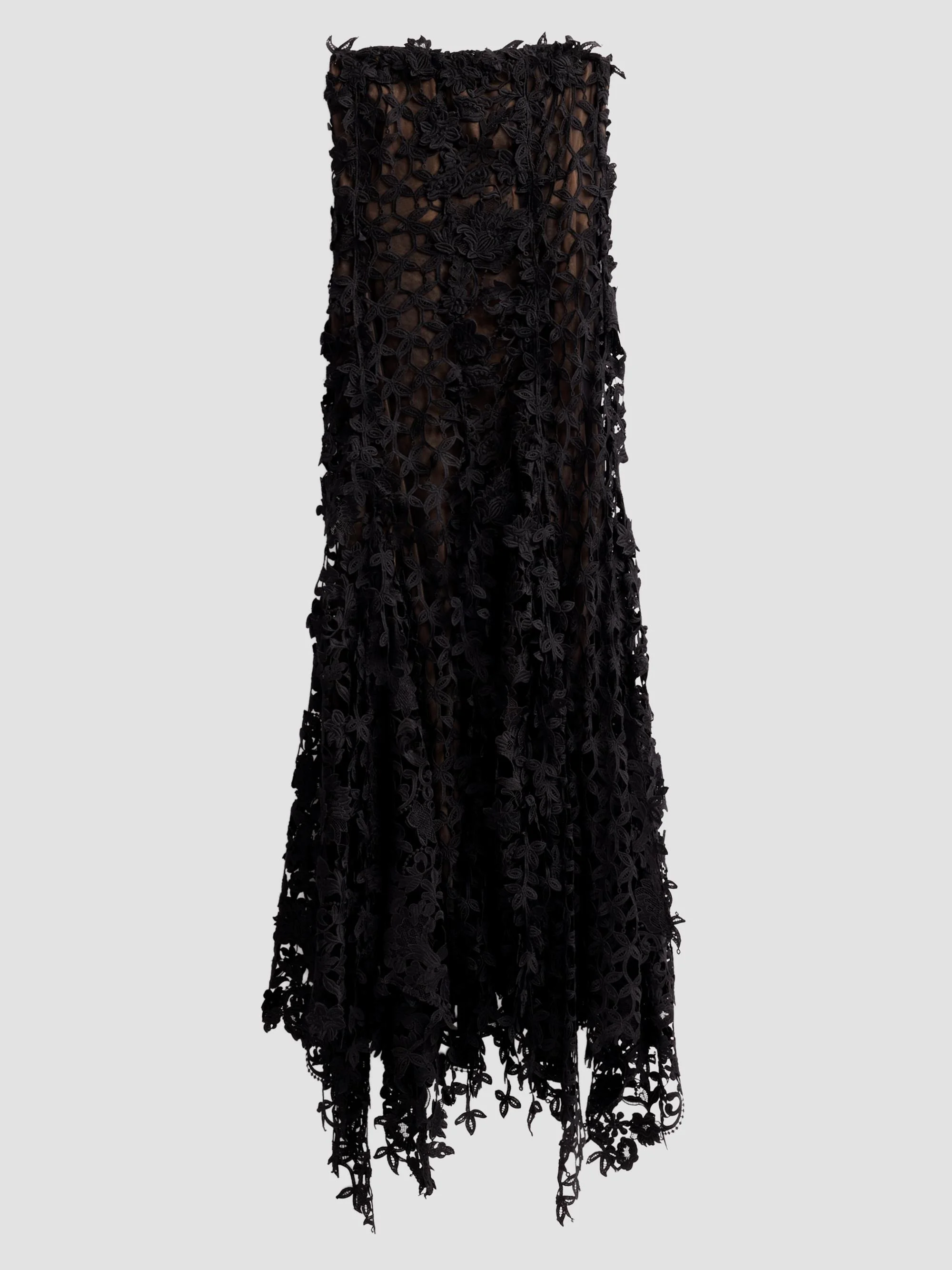 Women's Leafy Fringe Botanical 3D Guipure Strapless Cocktail Dress - Black - 1