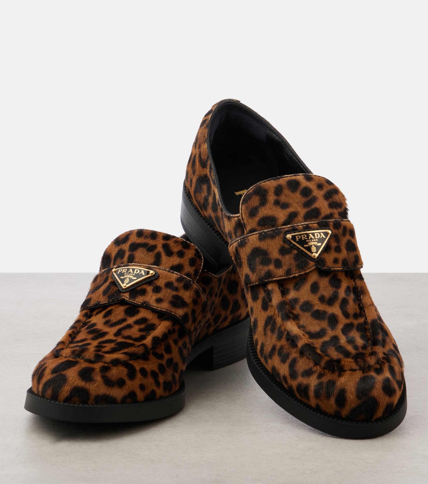 Logo leopard-print calf hair loafers - 6