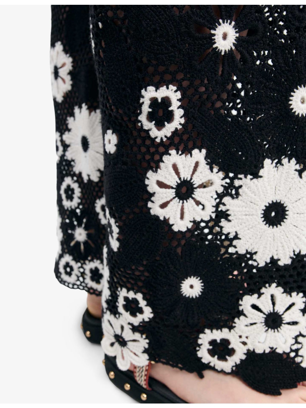Floral-Pattern Wide-Leg Cotton-Crochet Trousers - 6