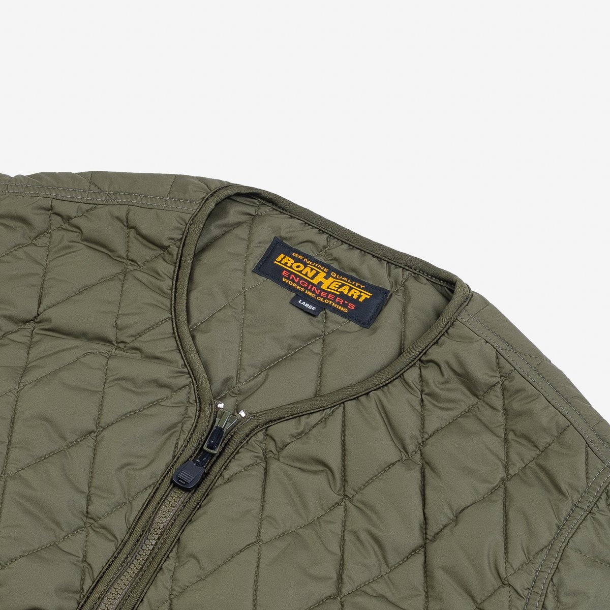 IHJ-118-OLV Collarless Lightweight Quilted Jacket - Olive - 6