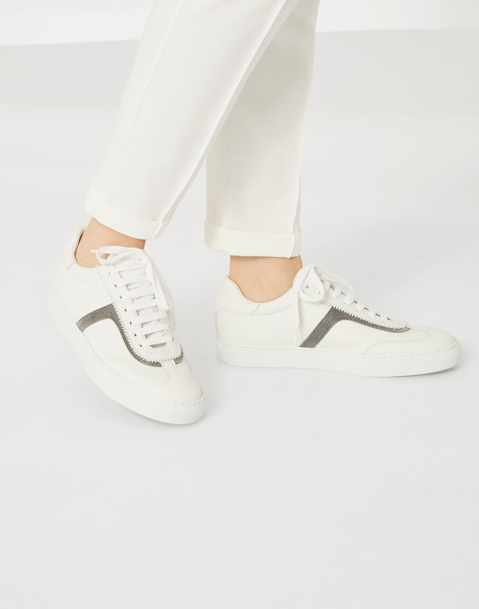 Brunello Cucinelli M0H38A5313C2925 関税送料込 Brunello Cucinelli Calfskin sneakers with precious detail