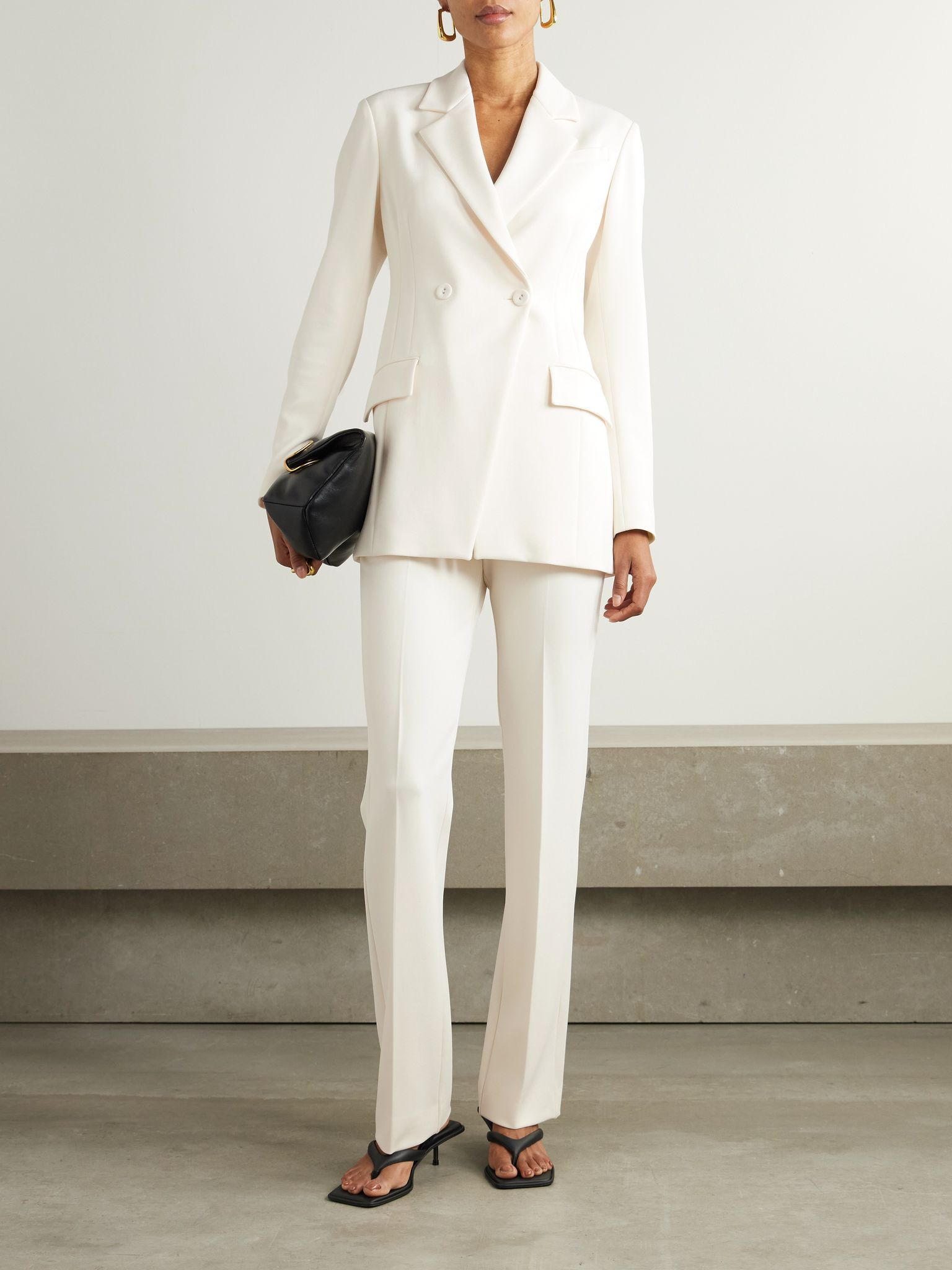 Double-breasted asymmetric jersey blazer White - 2
