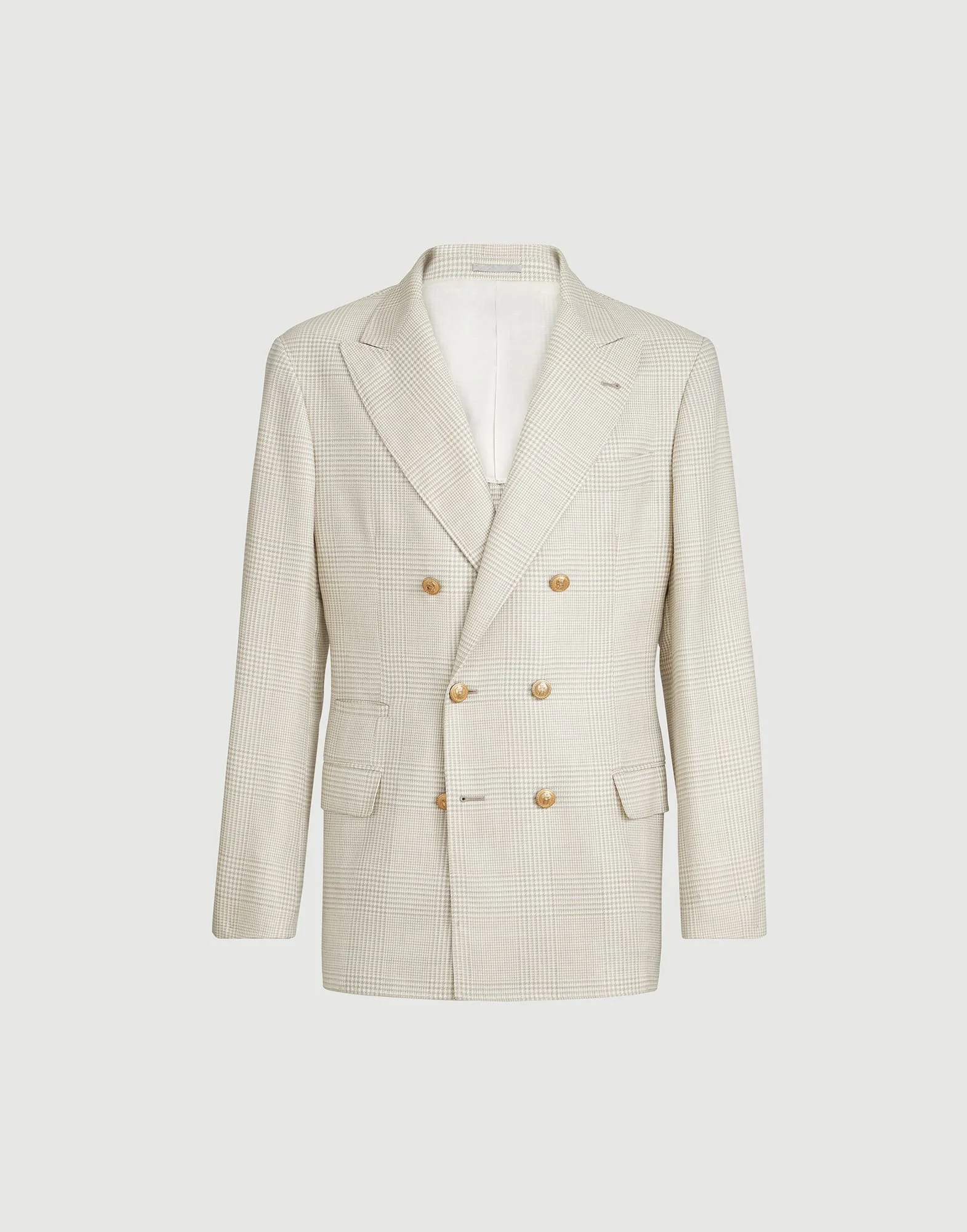 Virgin wool, silk and linen Prince of Wales one-and-a-half breasted deconstructed blazer with metal - 1