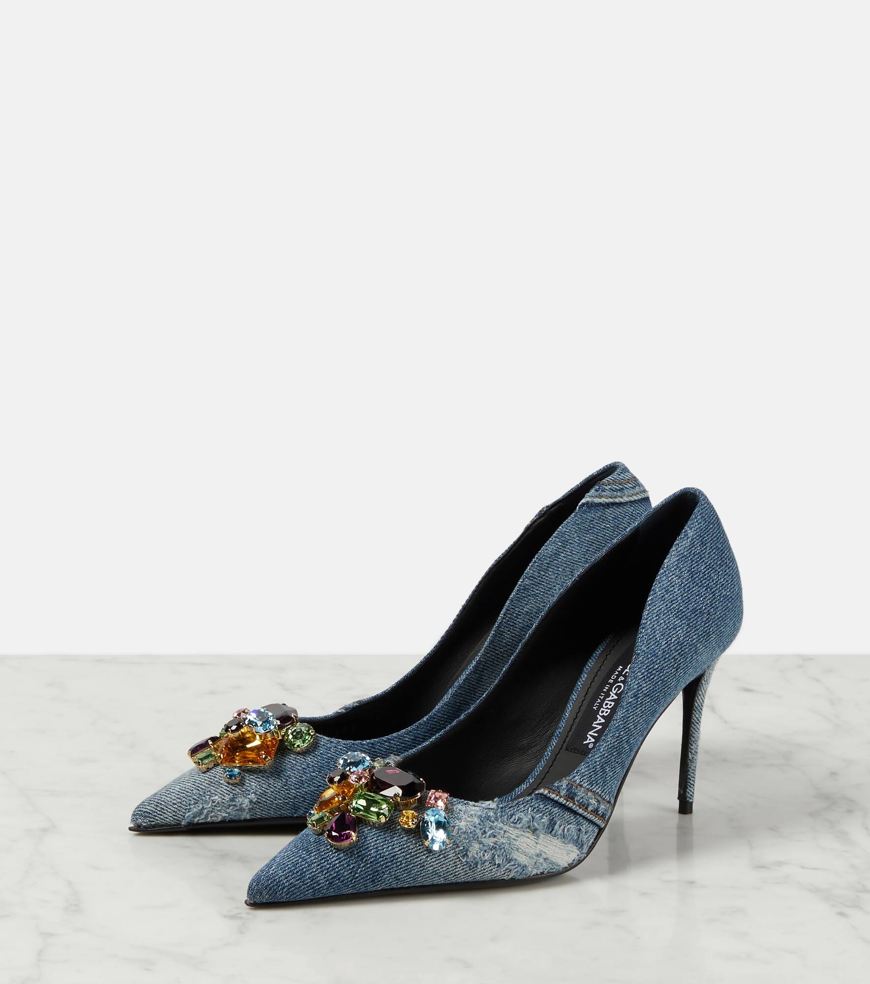 Crystal-embellished denim pumps - 5