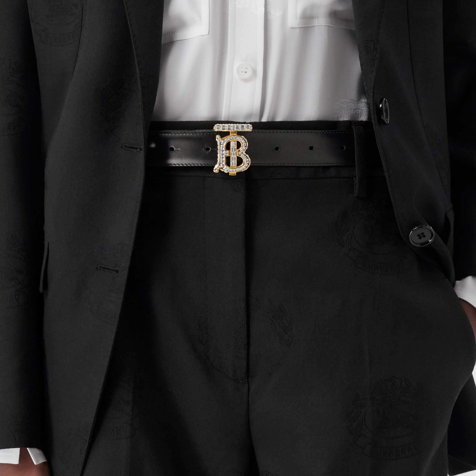Crystal Monogram Motif Leather TB Belt - 3