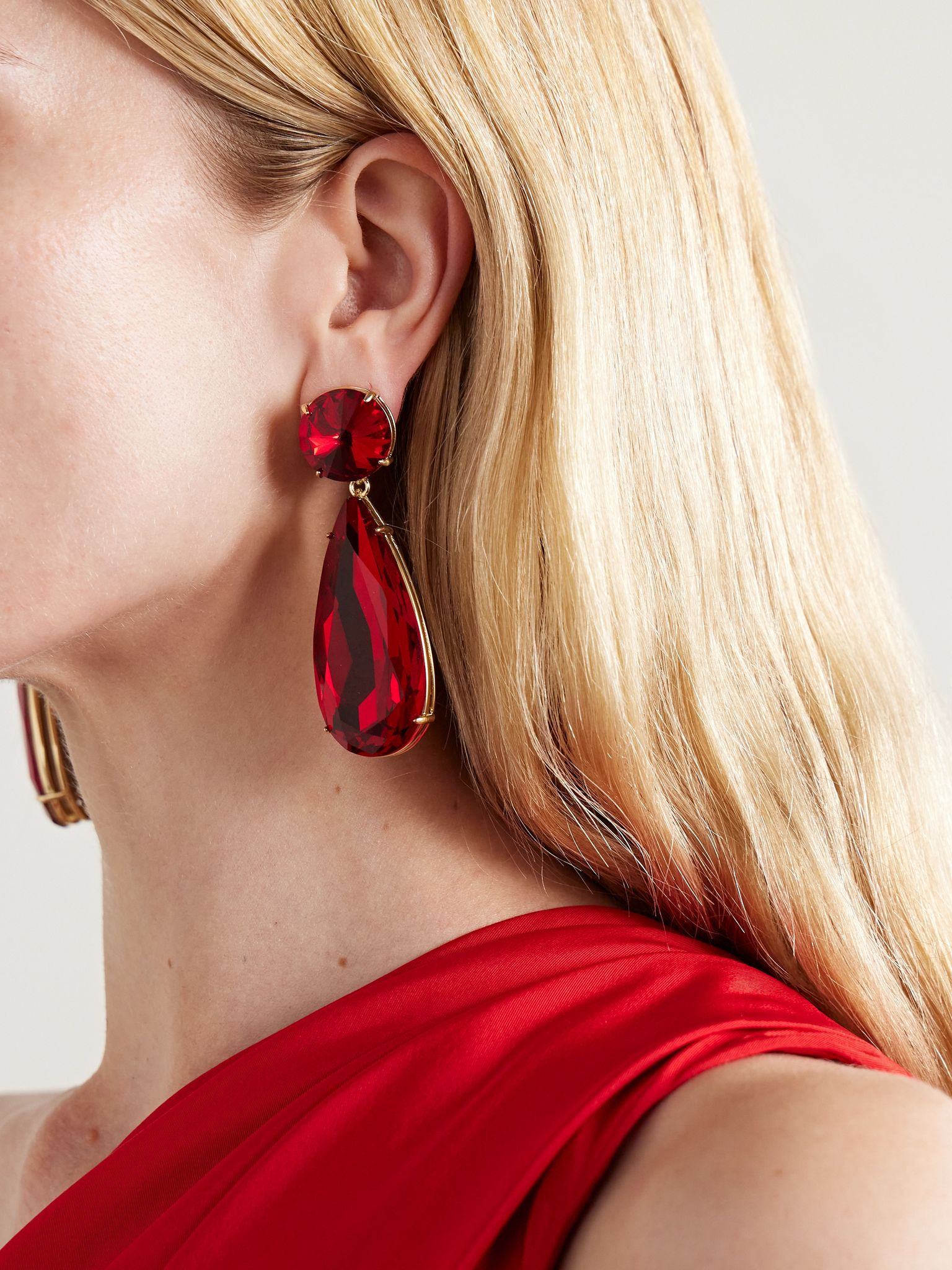 Gold-tone crystal earrings Red - 2