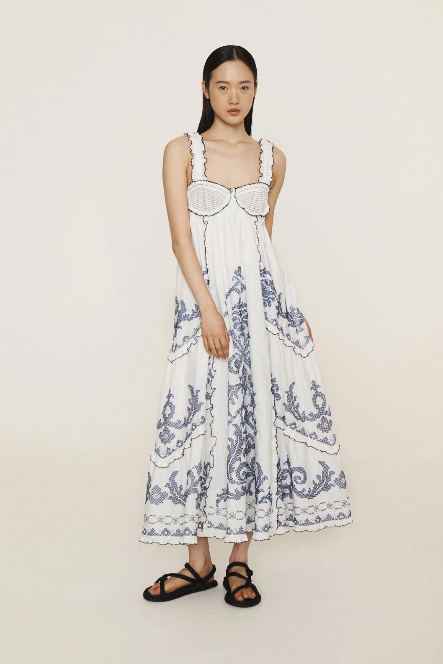 ALMAIS Hazel Smocked Embroidered Midi Dress - 4563D | REVERSIBLE