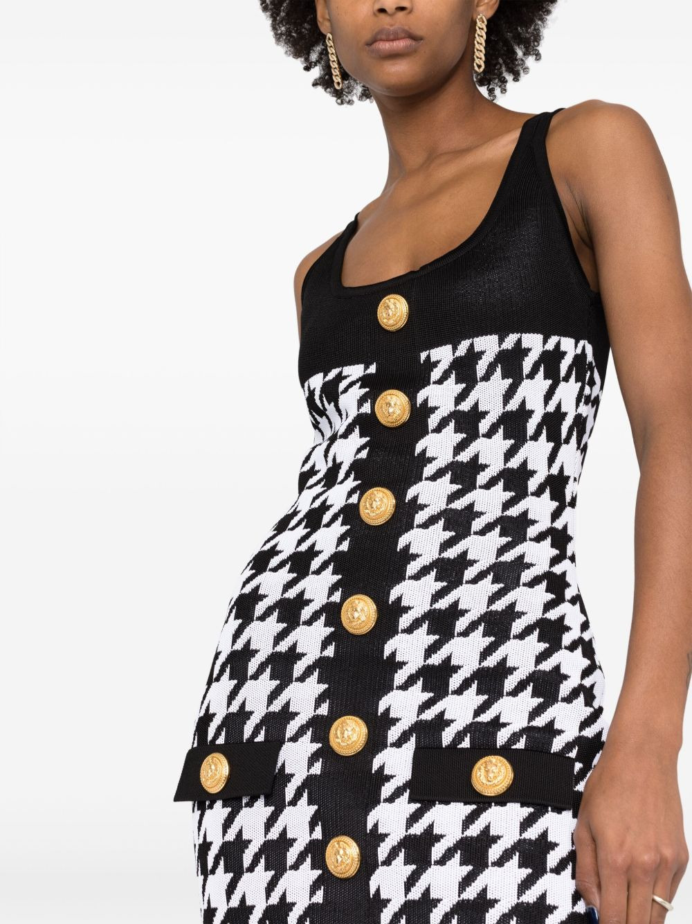 houndstooth sleeveless mini dress - 3