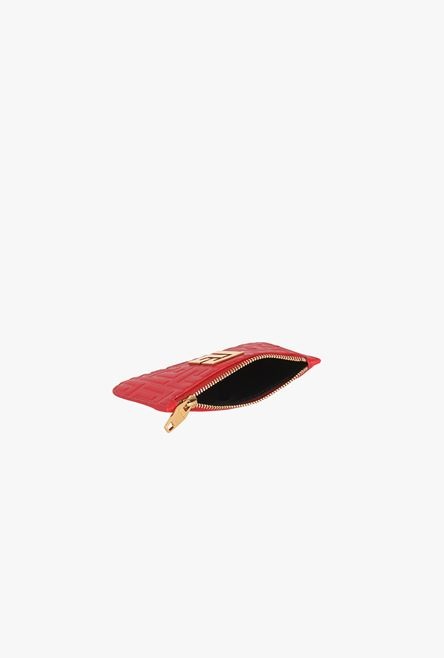 Red debossed leather card holder with Balmain monogram - 4