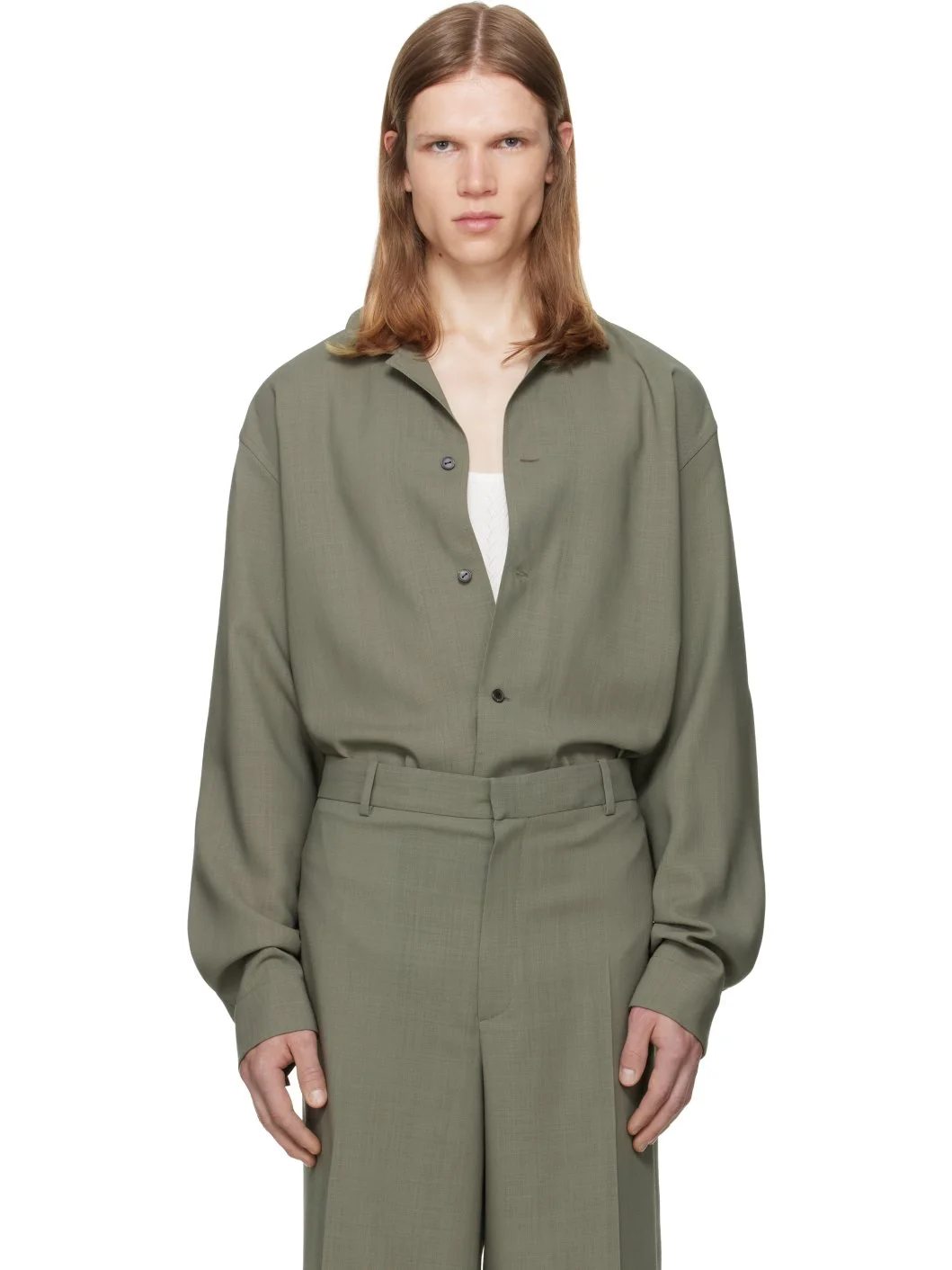 Taupe Atlas Button-Down Shirt - 1