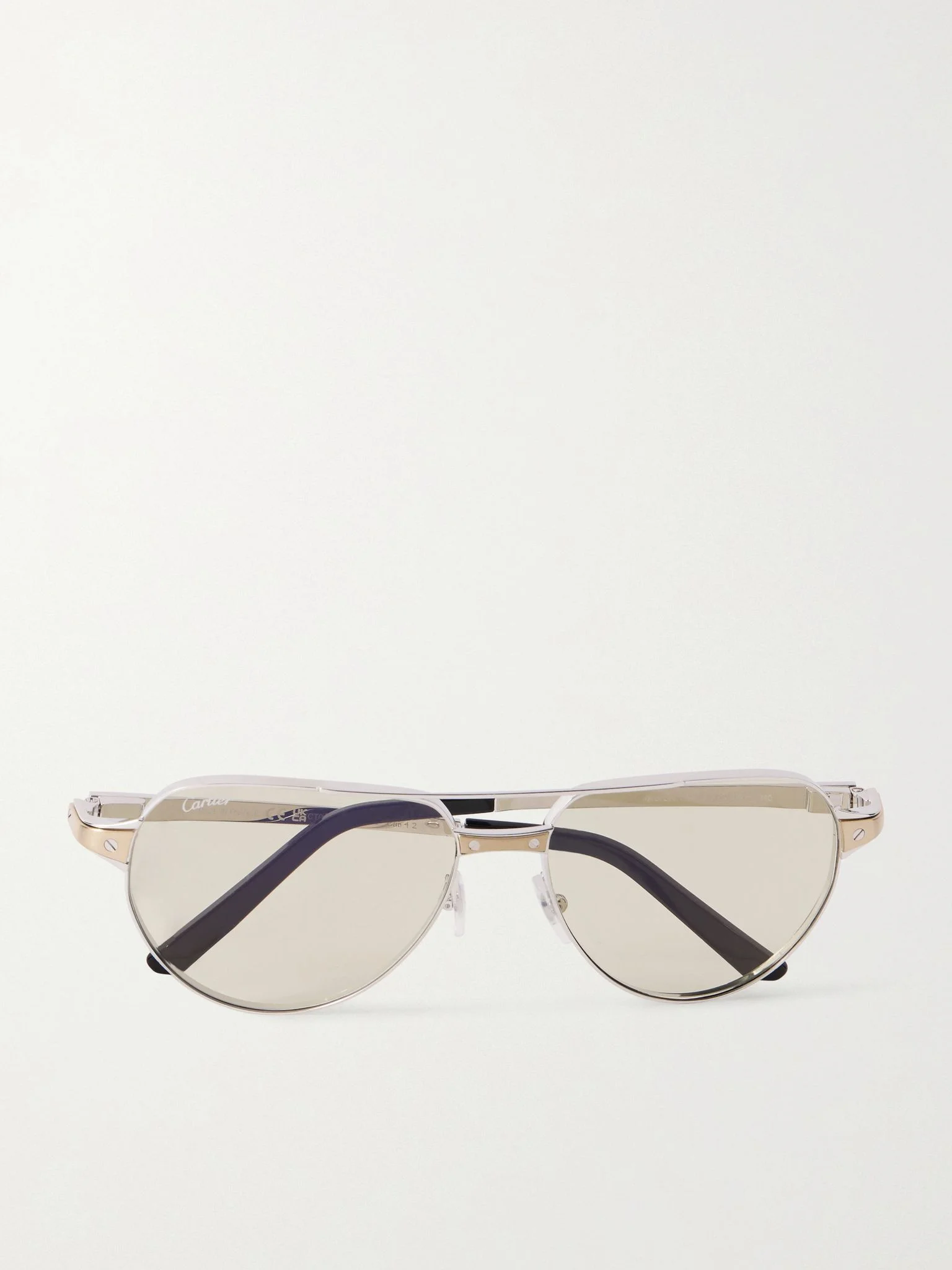 Santos de Cartier aviator-style gold- and silver-tone sunglasses Silver - 1