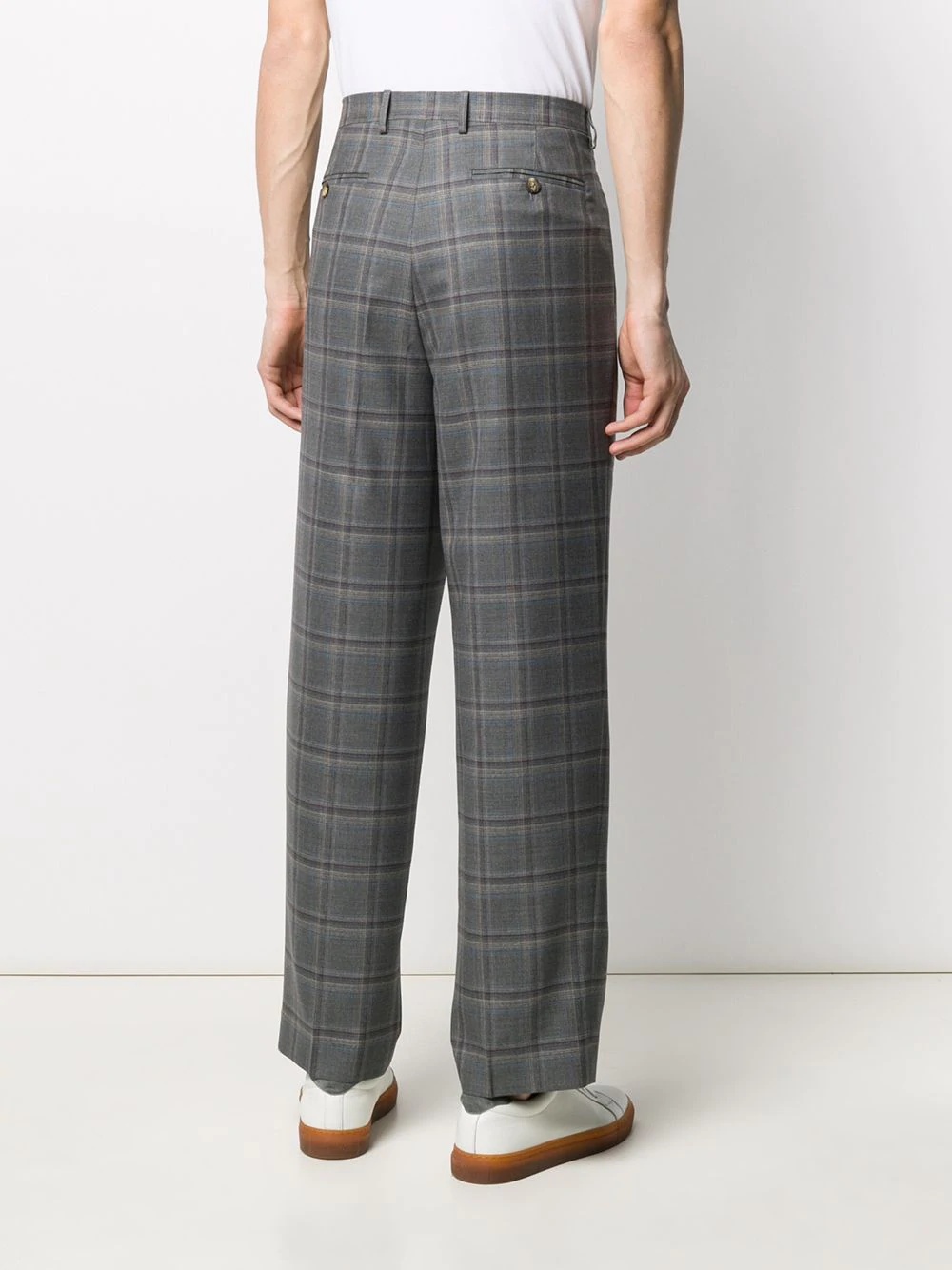 straight-leg checked pattern trousers - 4