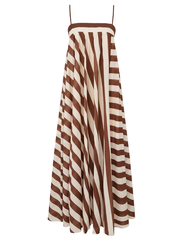 Daylight Stripe Maxi Dress in Choc/Cream Stripe - 1