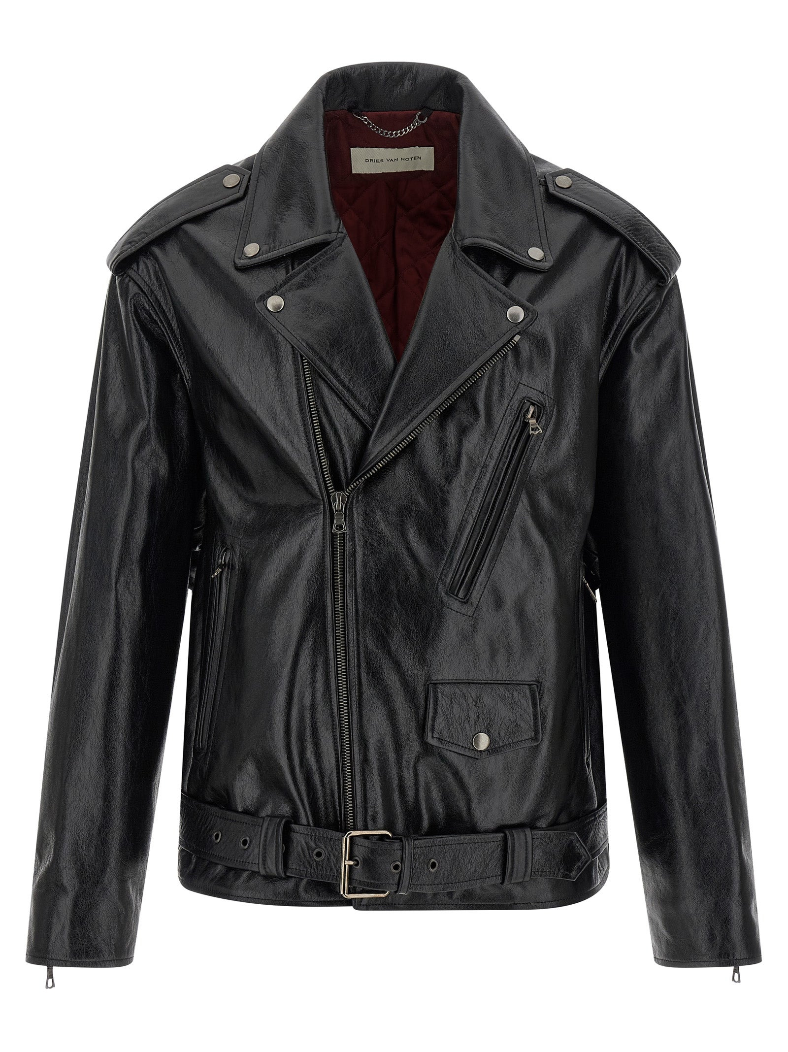 Leather Biker Jacket Puffer Jackets Black - 1