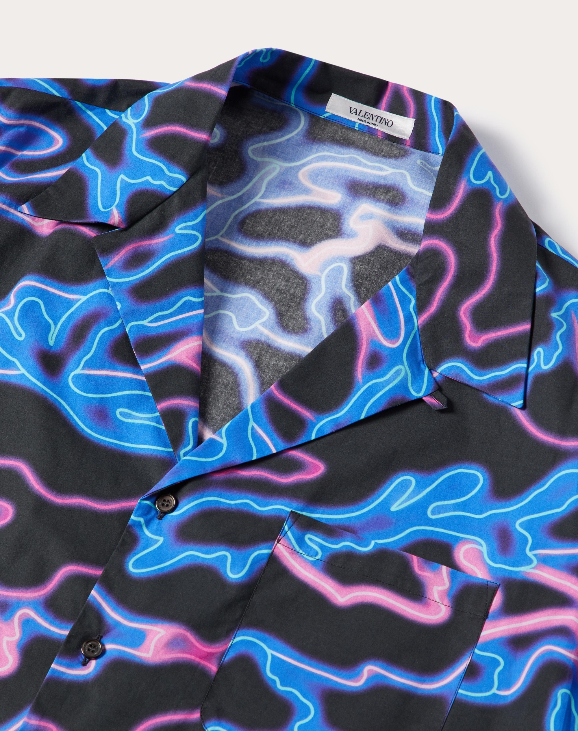 NEON CAMOU PRINT COTTON BOWLING SHIRT - 3