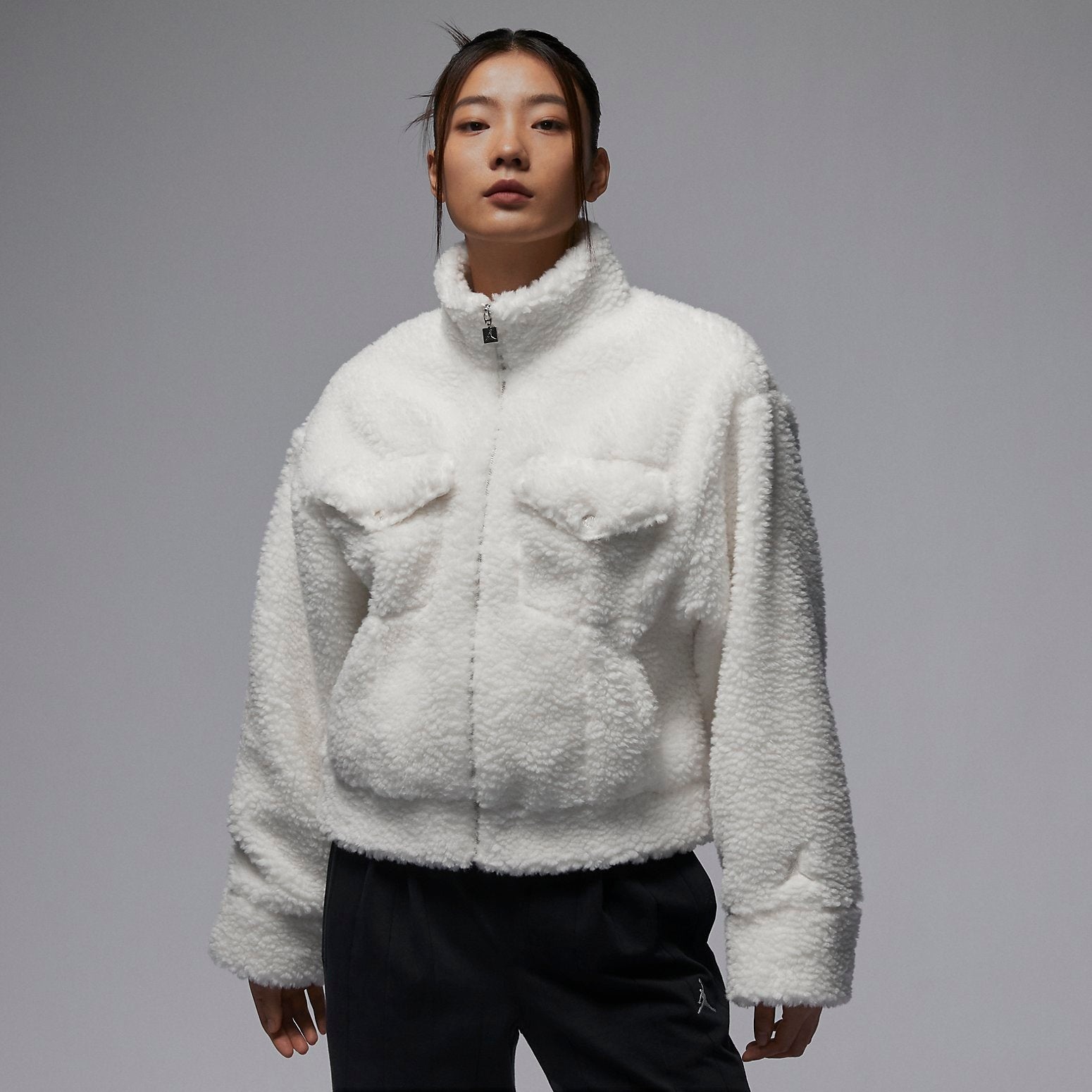 (WMNS) Air Jordan Fuzzy High Pile Fleece Jacket Asia Sizing 'Sail' FD7169-133 - 2