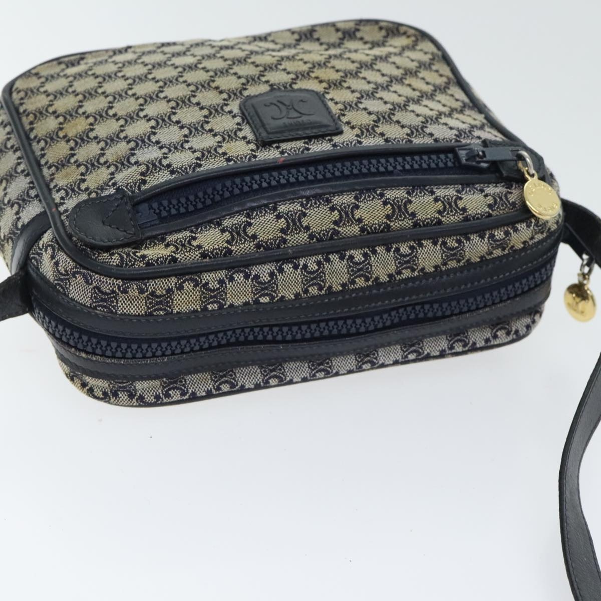 CELINE Macadam Canvas Shoulder Bag Navy Gold - 6