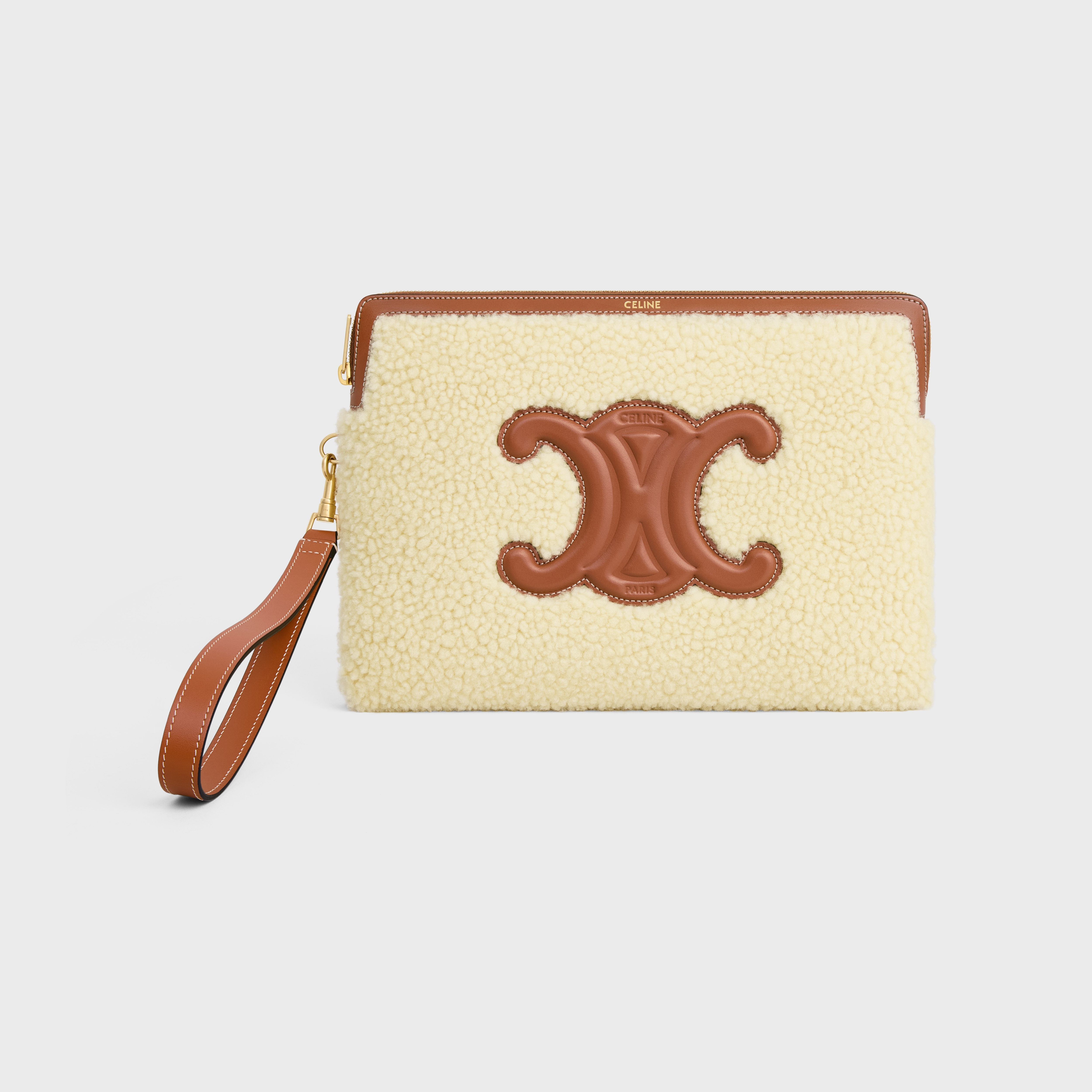 SMALL POUCH WITH STRAP in SHEARLING AND CALFSKIN - 1