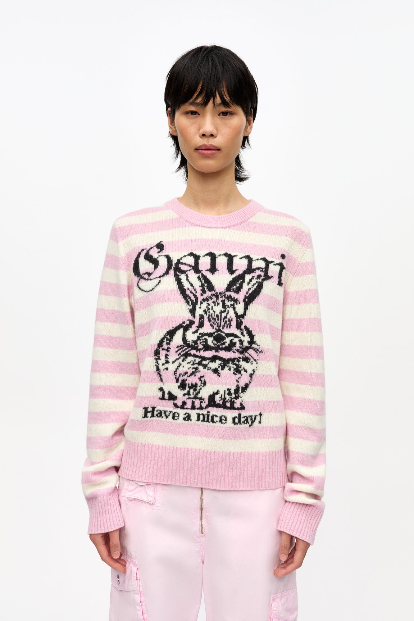 STRIPED GRAPHIC WOOL BUNNY SWEATER - 2